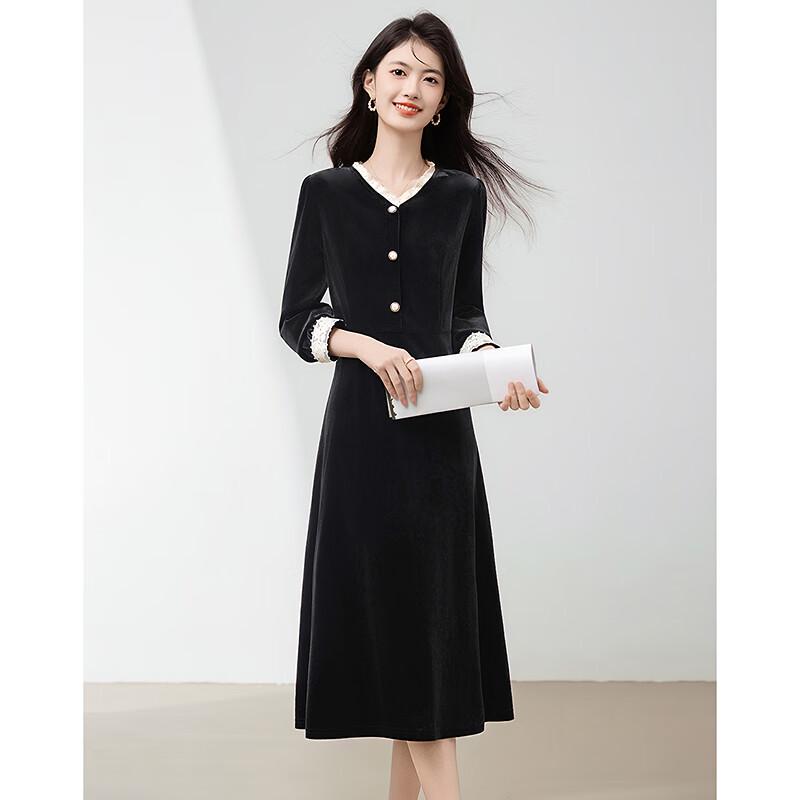 

Elegant Lace & Velvet Patchwork A-Line Dress XL