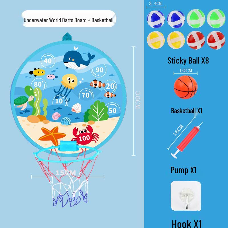 Kids' Educational 2-in-1 Basketball Hoop & Dartboard Indoor Sports Toy