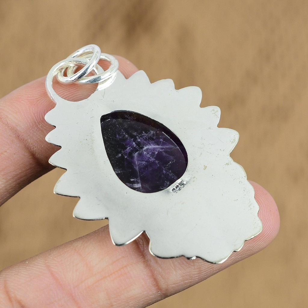 Natural Chevron Amethyst Gemstone Pendant 925 Sterling Silver Jewelry For Women