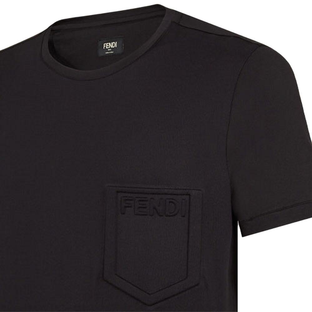 Fendi T Shirts Men's Black Crew Neck Moderate Straight Fit FY0894AFRKF0QA1