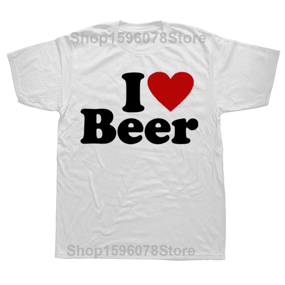 Funny I Love Beer Red Heart Graphic T-shirts Men Women's Fashion Casual Tshirt 100% Cotton Loose Oversized Drinking T Shirt