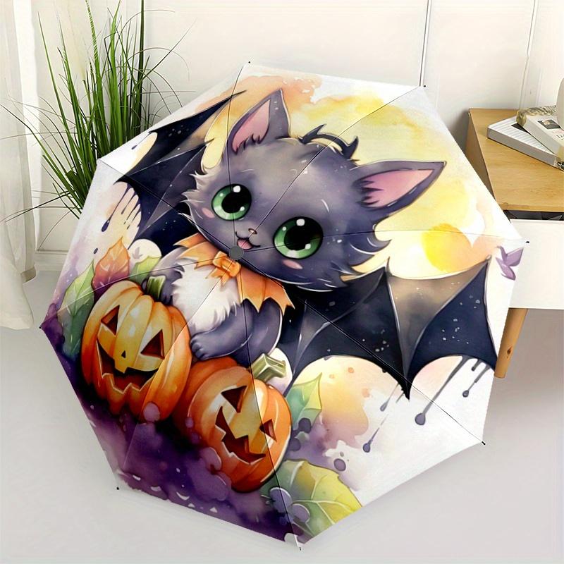 

1pc Pretty Bat & Pumpkin Halloween Design Automatic Open/CloseUmbrella-CuteUmbrella with Cute Design, Portable 3-Fold Compact Umbrella for Men &