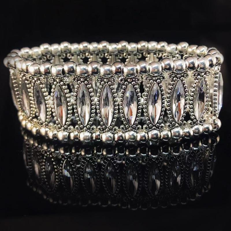 Meier Women s bracelet retro rhinestone elastic wide bracelet