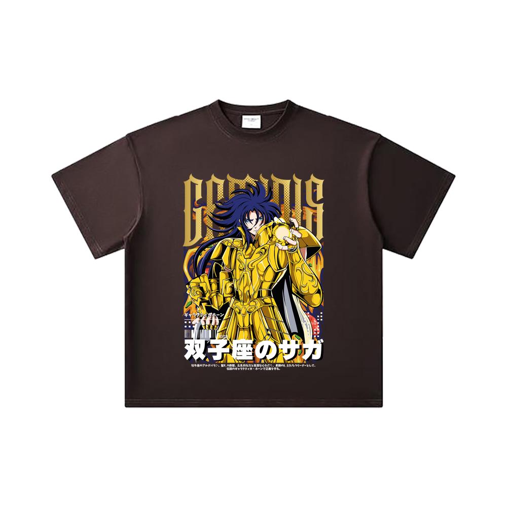260 GSM Double Yarn 32 Count 100% Cotton Saint Seiya V28 Gemini Print Unisex Heavy Cotton T Shirt