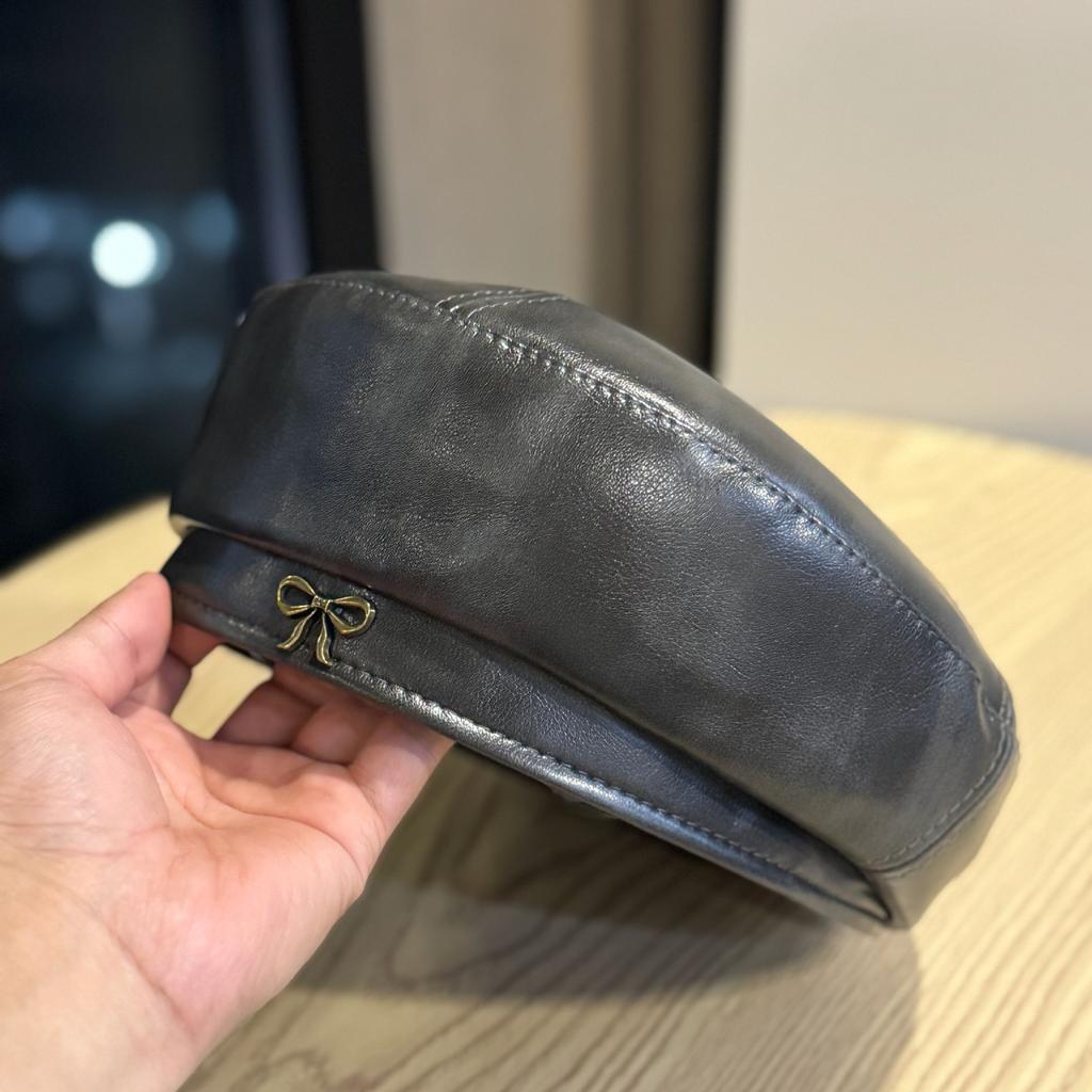 Kožený baret Dámský Velký Retro Univerzální Baret Klobouk Elegantní Obličej Klobouk Malého Malíře