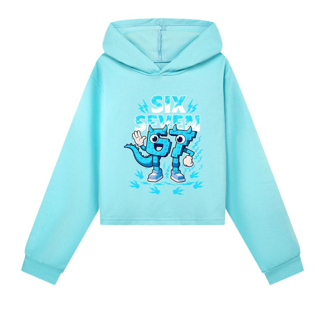 5192 Barnflickor Steal a Brainrot 67 Six Seven Tryckt Casual Långärmad Hoodie Sweatshirttopp