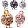 New Jewelry Findings, Alloy Round Rhinestone Magnetic Clasps with Lobster Clasp for DIY Necklace & Bracelet