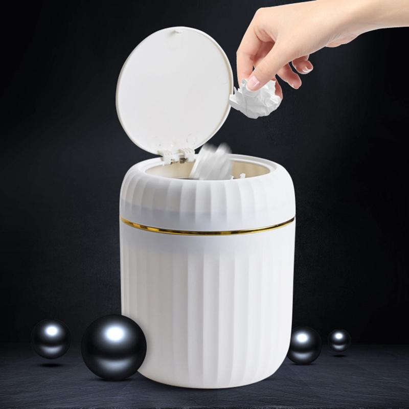 Roman Column Desktop Trash Can With One Touch Open Sealed Lid And Large Capacity Perfect For Home Office Vanity Desk Use