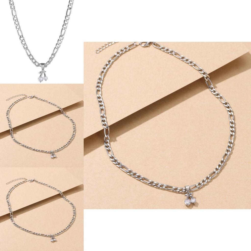 Stylish Cherry Pendant Necklace For Women With Geometric Design In Elegant Silver Alloy