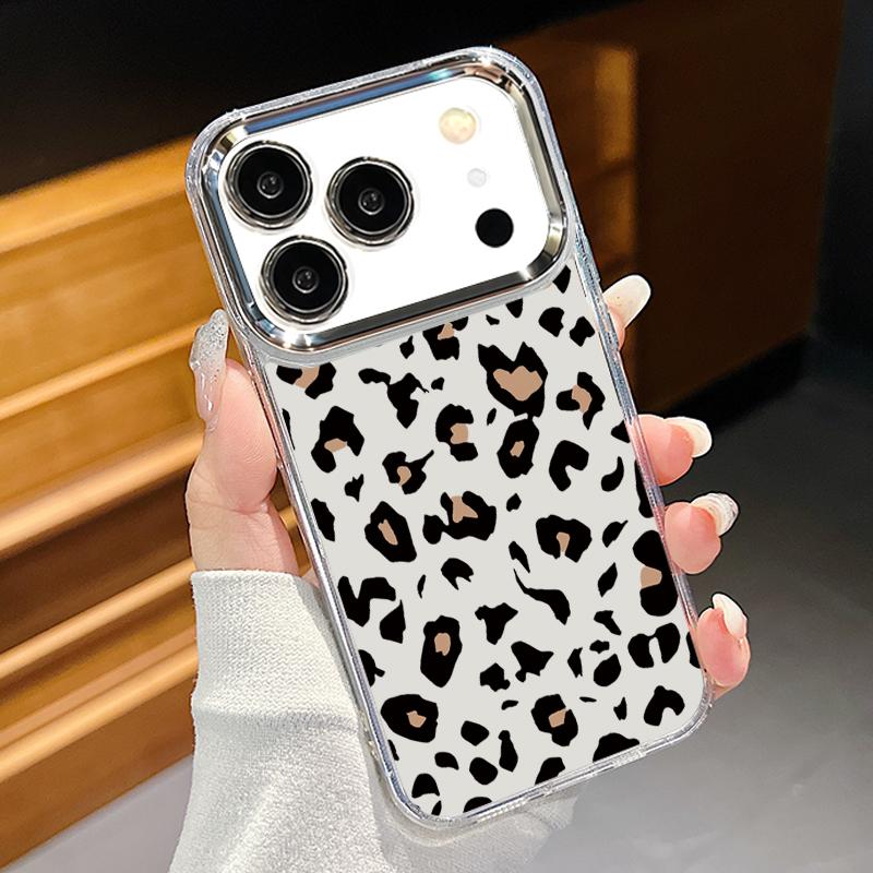 Leopard Print Phone Case For iPhone 17 Pro Max Plating Lens Frame Clear Soft Cover For iPhone 16 15 14 13 Pro Max 11 16E 17E