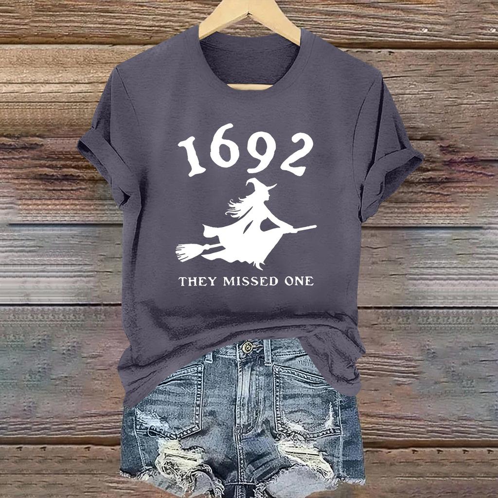 Women's Casual Printed Round Neck Short Sleeve T-Shirt Pullover Top