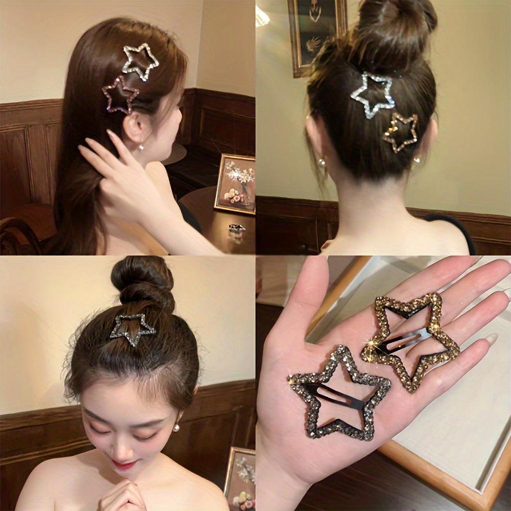 2pcs Star Shaped Rhinestone Hair Clips Fashion Accessories for Women Girls Decorative Hairpins Stylish Hair Holders