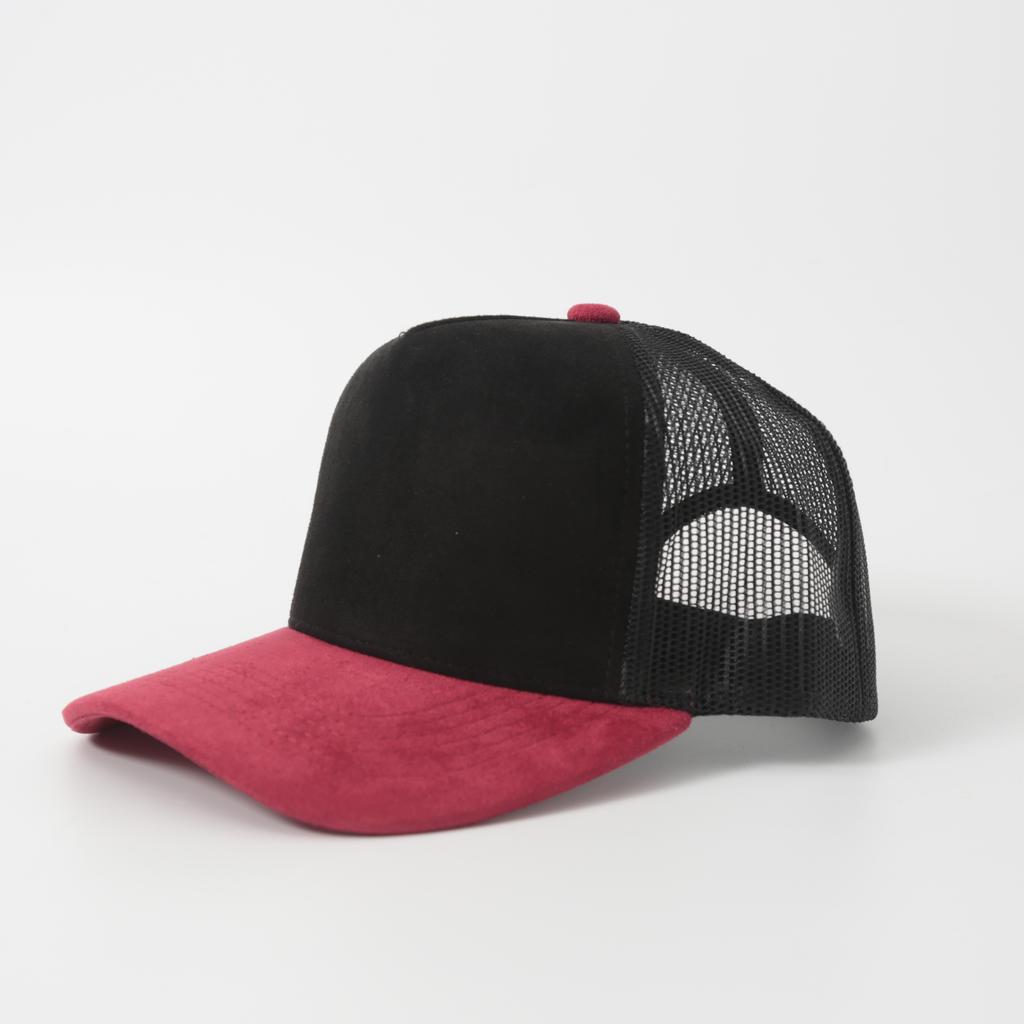 Casquette de baseball à cinq panneaux personnalisée en cuir, daim et mesh, couleurs assorties printemps-été, pour conducteur, respirante, style Trucker pour hommes