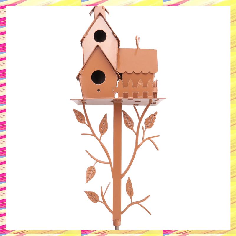 ABJJ Garden Bird House Metal Bird Feeders Garden Stakes With Pole Bird Houses For Courtyard Backyard Patio Outdoor Style E