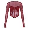 European and American style summer new women's clothing solid color slim-fitting navel street fashion square neck long-sleeved top women