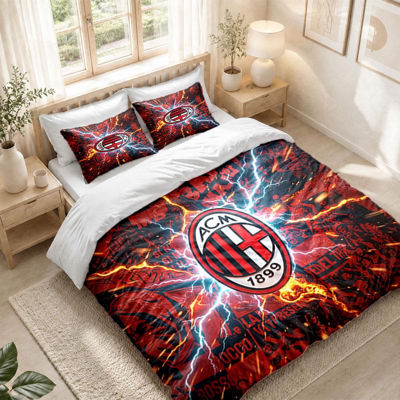 Bedding Set 1 Duvet Cover 2 Pillowcases AC Milan Print Bedroom Home Decoration