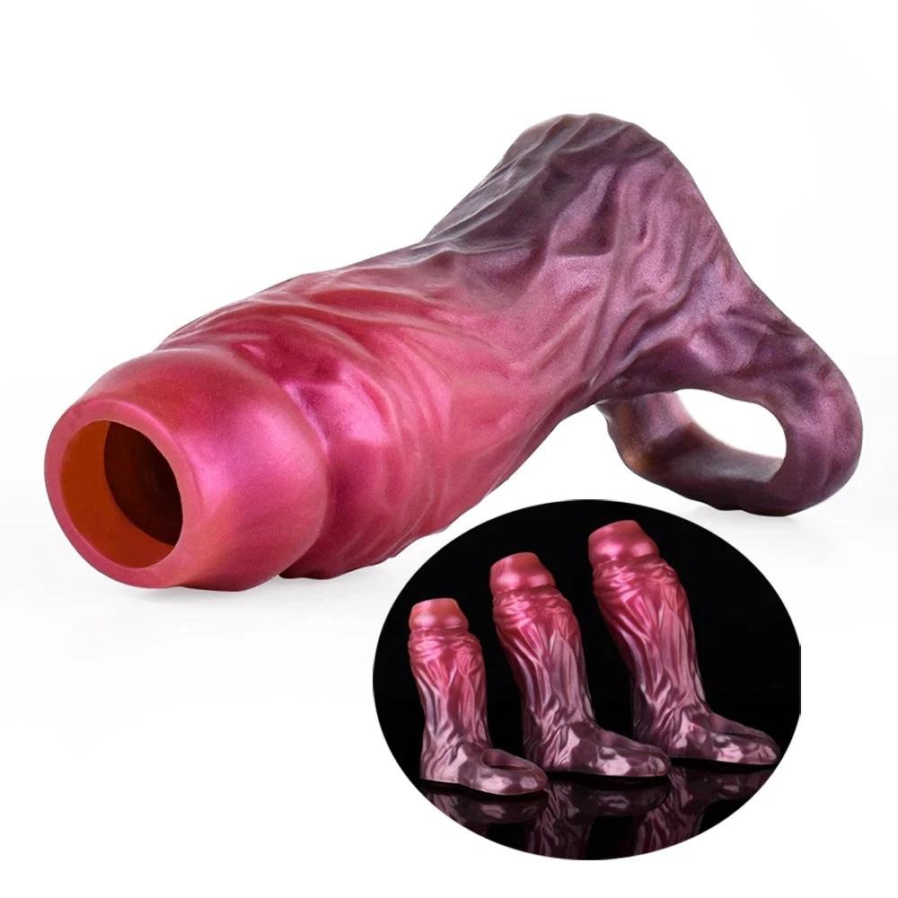 Fantasy Ribbed Dildo Open Ended Sheath Silicone Sleeve Men Enlargement Masturbators