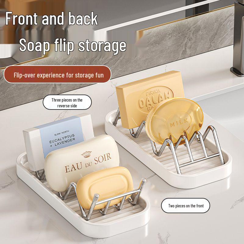 Stainless Steel Double-Sided Soap Dish with Draining Tray for Kitchen & Bathroom – No Installation Needed