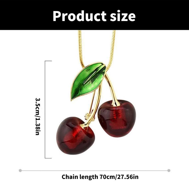 Colar com Pingente de Cereja Colar Corrente para Suéter Acessório de Moda Textura de Cristal Artificial Presente para Mulheres da Moda