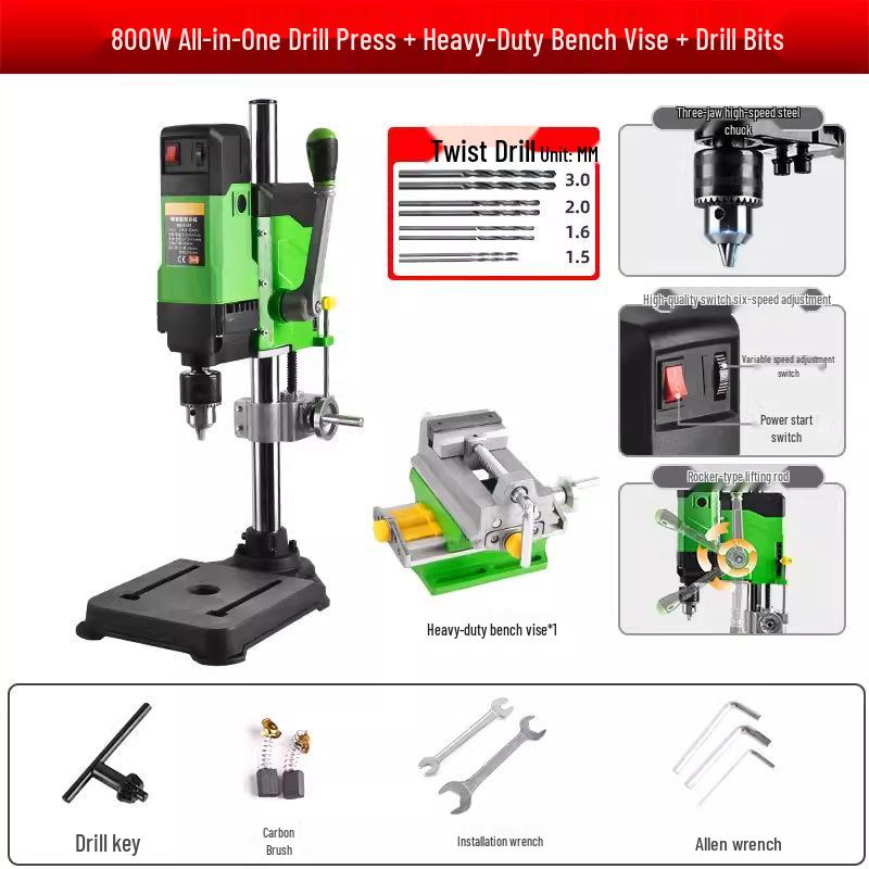 220V Industrial-Grade Mini High-Power Precision Bench Drill for Household and Multi-Functional Use