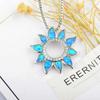 Aobao Fashion Colored Opal Sunflower Pendant Necklace with Copper Silver Plated Link Sweater Chain