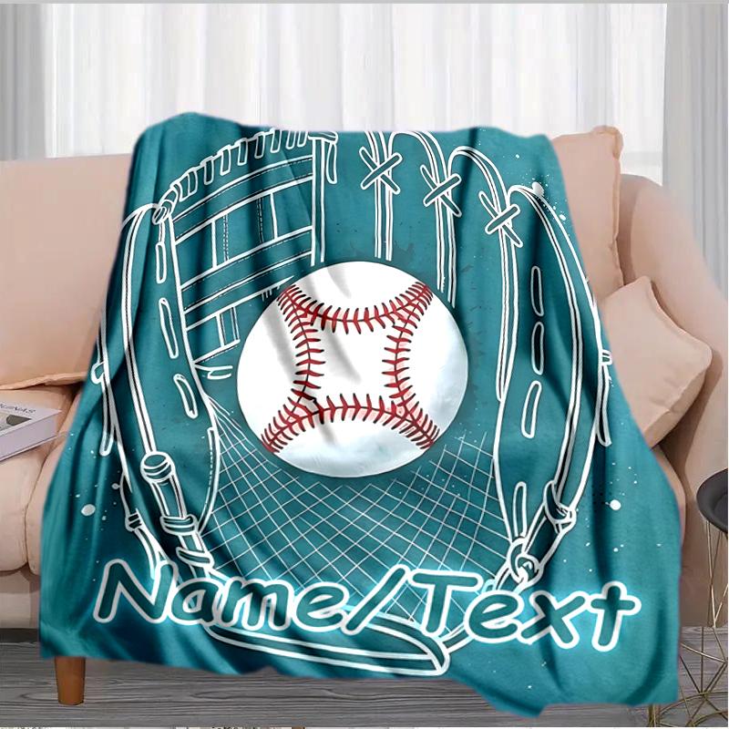 1PC Custom Name Baseball Glove Ball Outdooor Flannel Blankets Throw Blanket All-Season Throw Gift Bedspread for Couch, Bed, Camping Holiday Birthday G
