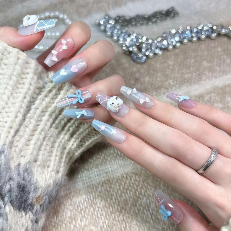 

Milk Blue Hem Floral Gradient French Skirt with Sweet Skin-Brightening Design and Handmade Nail Art Small (suits 70% of people)