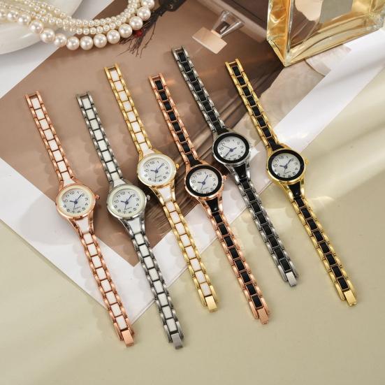 Ladies Quartz Watch Round Band Wristwatch Strap Analog Watch Contrasting Color Dial Slim Women Bracelet Gift