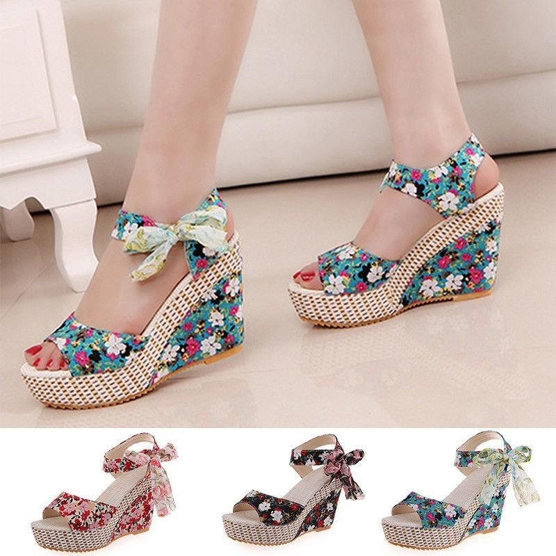 Premium Quality Women Boho Beach Sandals With Floral Wedge Heels For Summer Style
