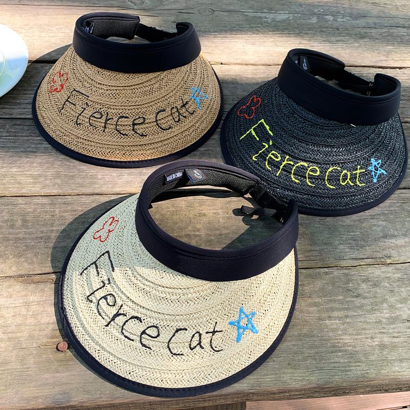 

Foldable headband straw empty top hat women s summer big brim sun protection hat for traveling on the beach seaside sun hat M（56-58cm） бежевий