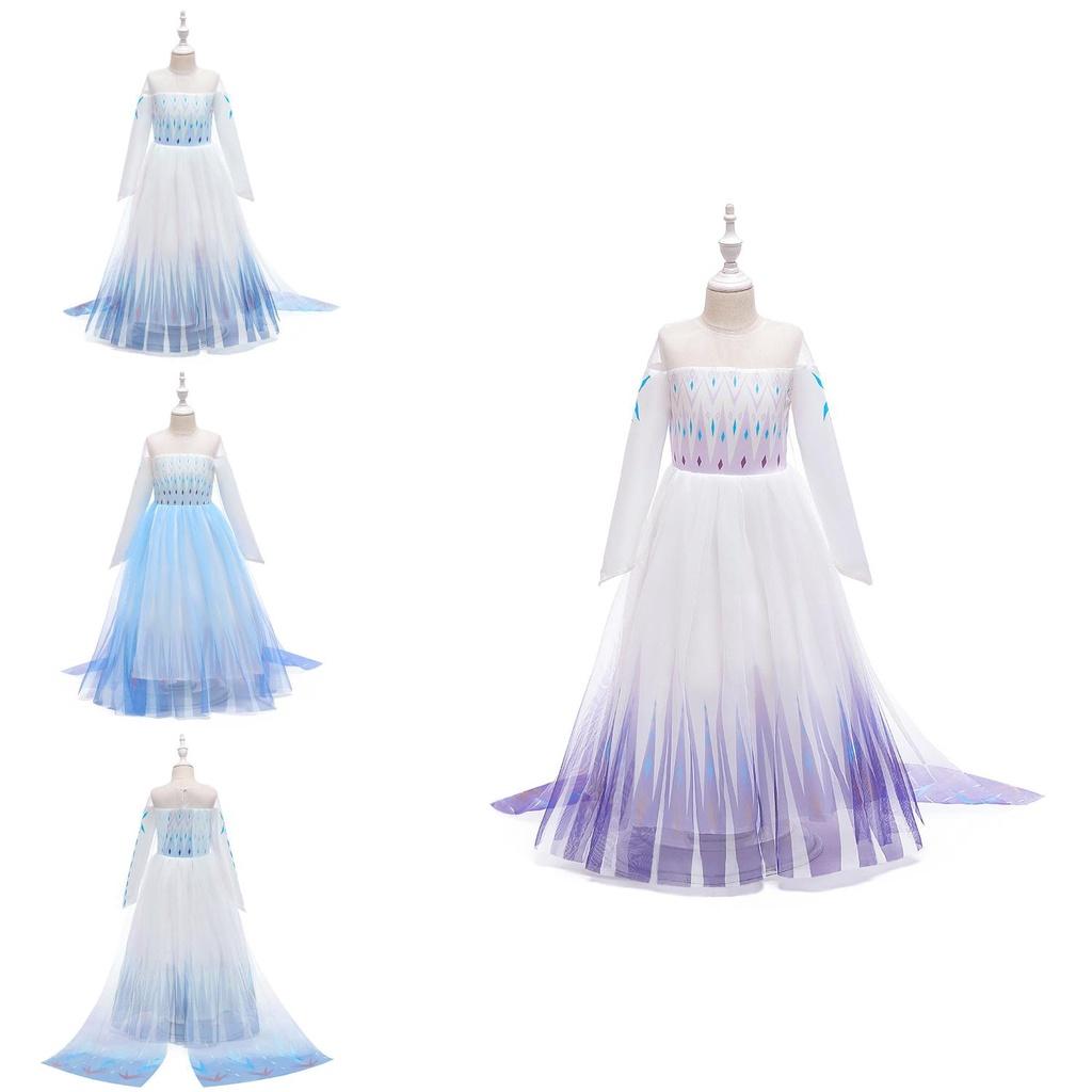 Frozen Princess Dress For Girls Elsa Snowflake Costume Blue And Purple Ages 3-10