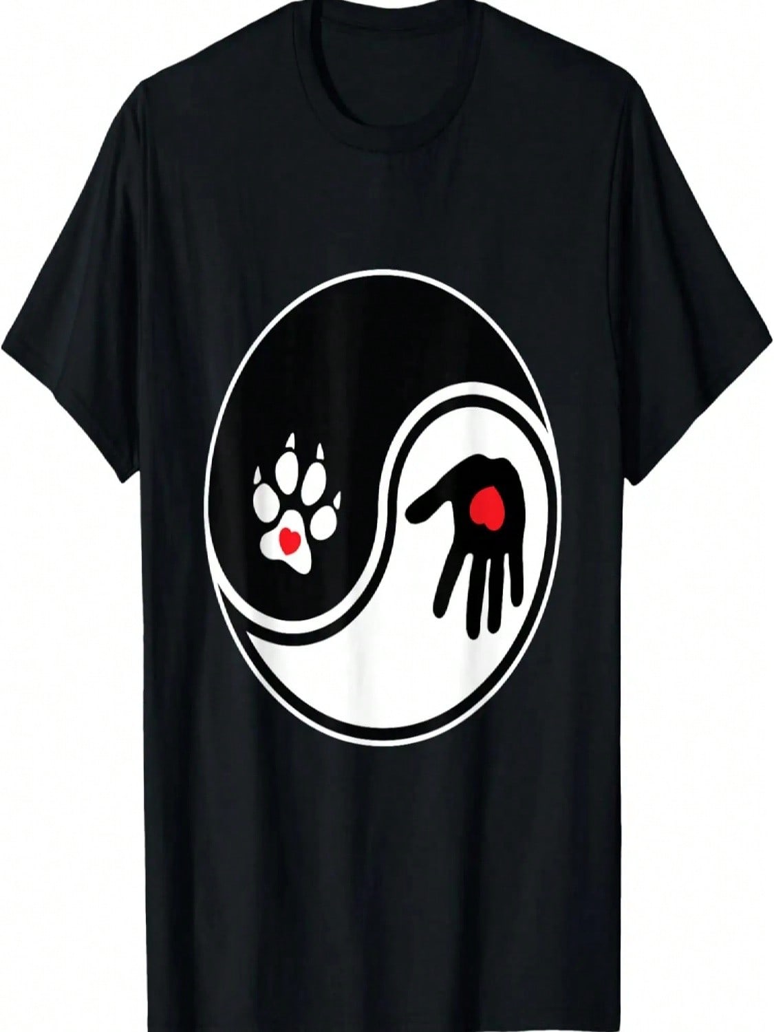 Yin Yang Human Handprint And Dog Paw Print Heart Dog Lovers  T-Shirt S разноцветный