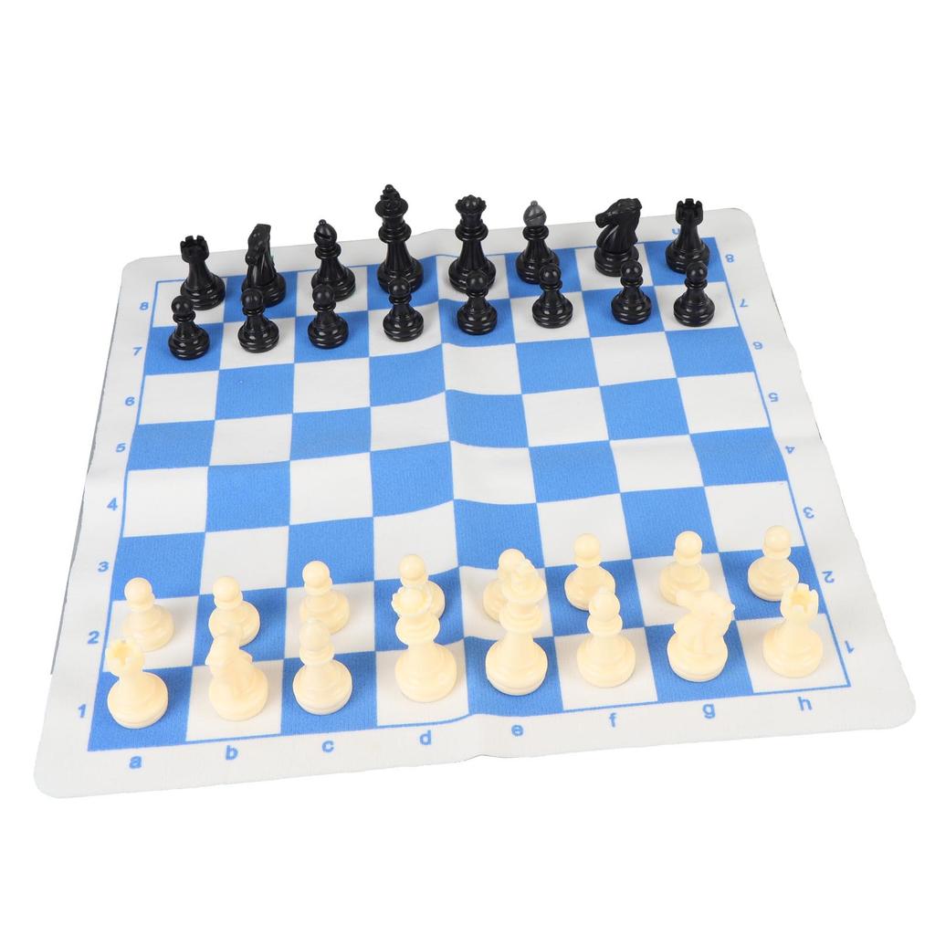 Přenosná šachová sada Skládací rolovací šachové herní sady 65mm 32 šachových figurek 35cm Modrá a bílá PU