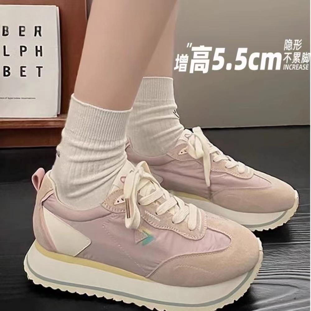 Fashion 2024 New Women Square Heel Sneakers Spring/Autumn Casual Rubber Ladies Platform Shoes Lace-up New Women's Vulcanize Shoes