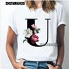 Kawaii English Alphabet Flowers Graphics Female T-Shirt 90S Summer Loose Short Sleeve Round Neck Female Tops Clothing