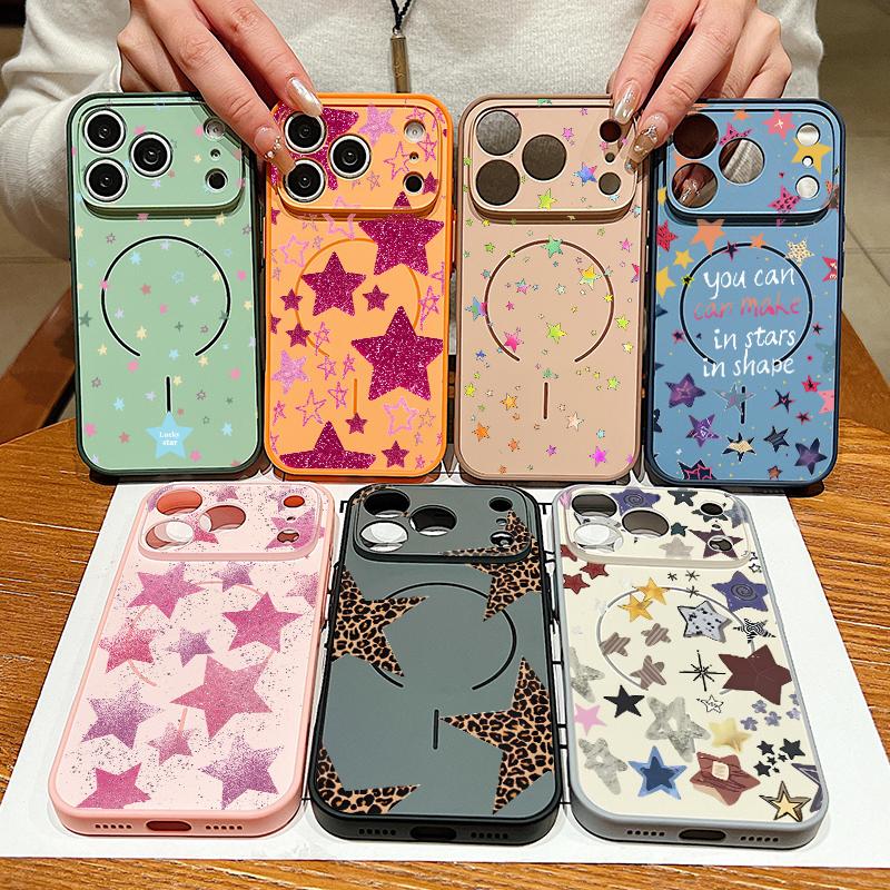 Colorful Stars Print Phone Case For iPhone 17 Pro Max Hybrid TPU+PC Magnetic For Magsafe Matte Cover For iPhone 16 15 14 13 Pro Max