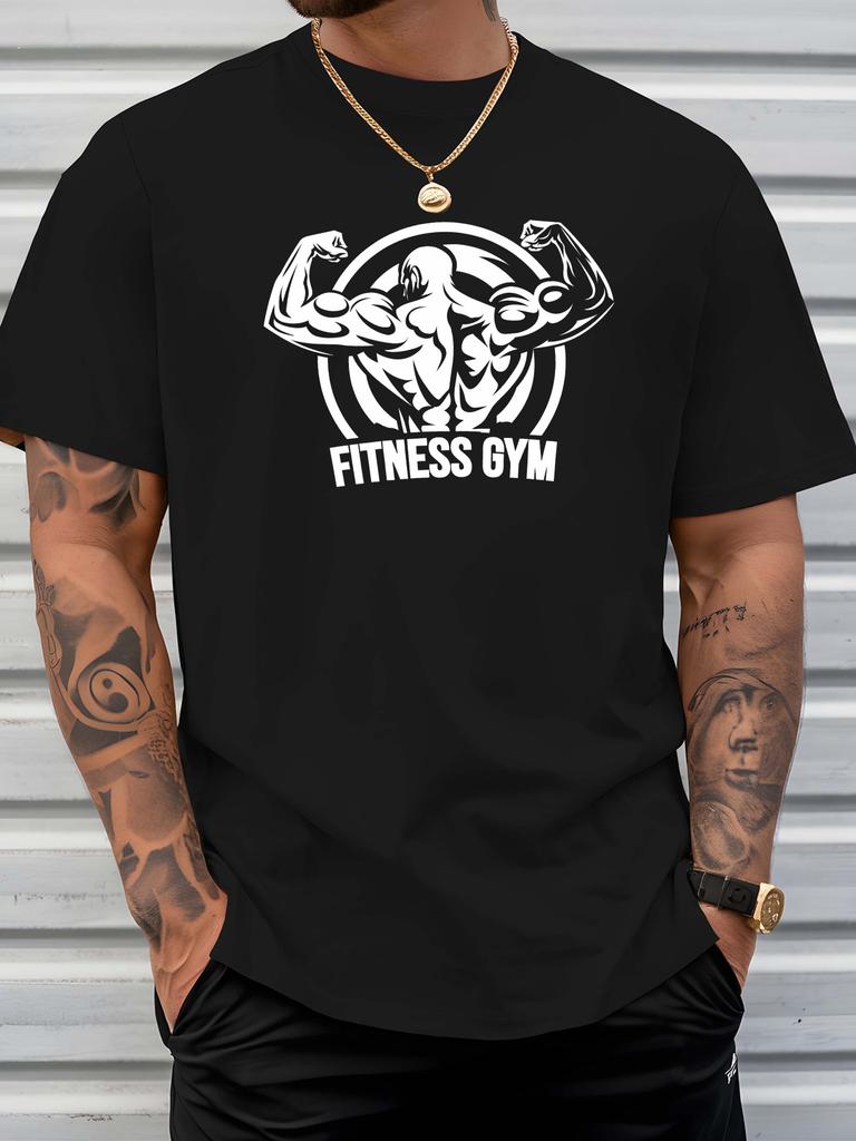 Bodybuilder Fitness Gym Print Unisexs T Shirt Muscular Workout Short Sleeve Crew Neck Cotton Tee Weightlifting Casual Daily Top