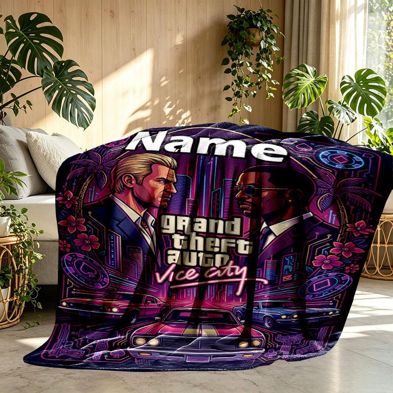 Custom Name Personalized Grand Theft Auto Print Blanket, Home Decor, Bedroom, Sofa, Camping, Couch, Gifts for Birthday Christmas