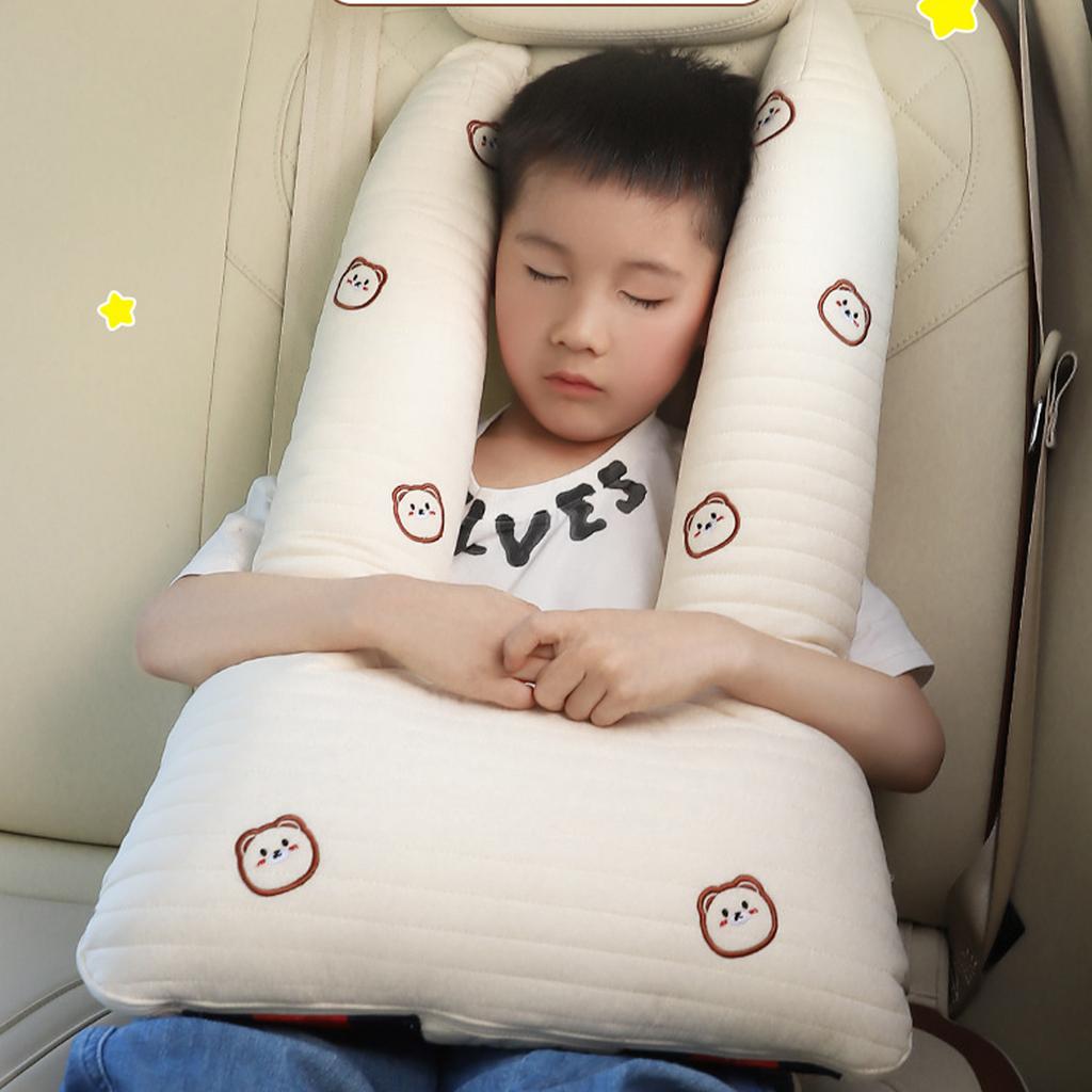 Car Travel Cushions Easy to Clean Soft Car Headrest Pillow Embroidered Animal Pattern Pillow Suitable for Kids & Adults