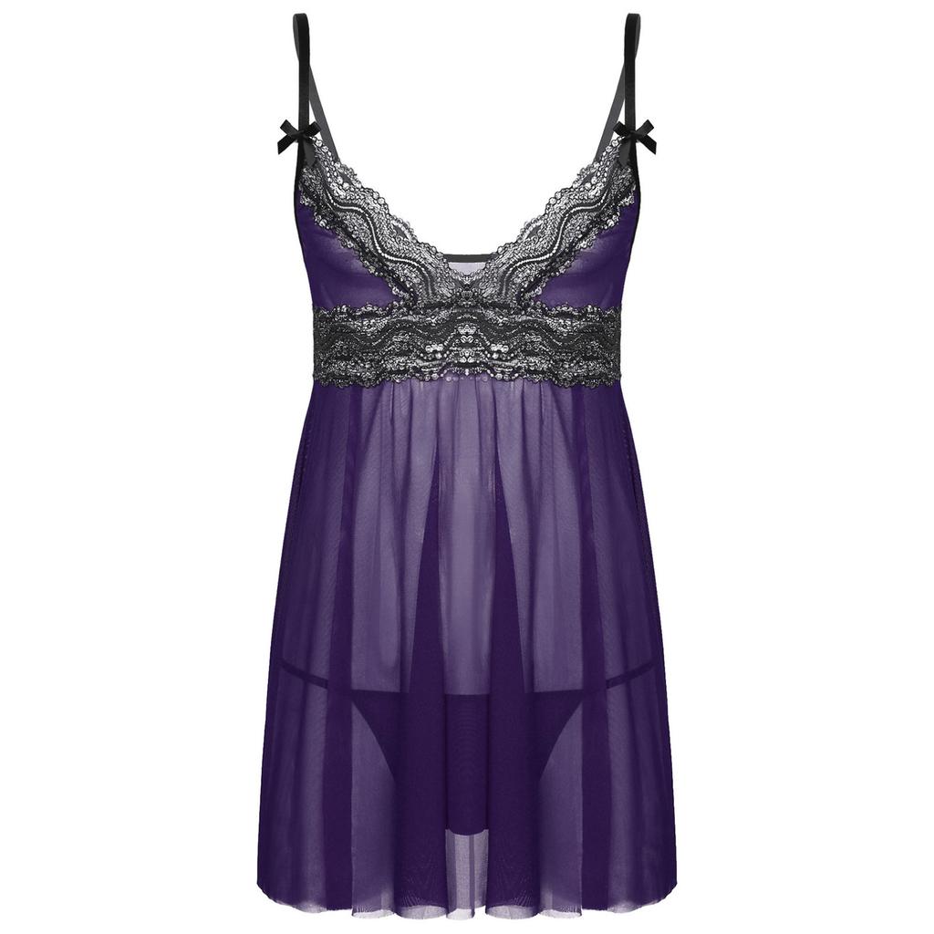 Sissy Babydoll Spodní prádlo Noční košile Pánské Krajka Průsvitná noční košile bez rukávů Crossress noční košile