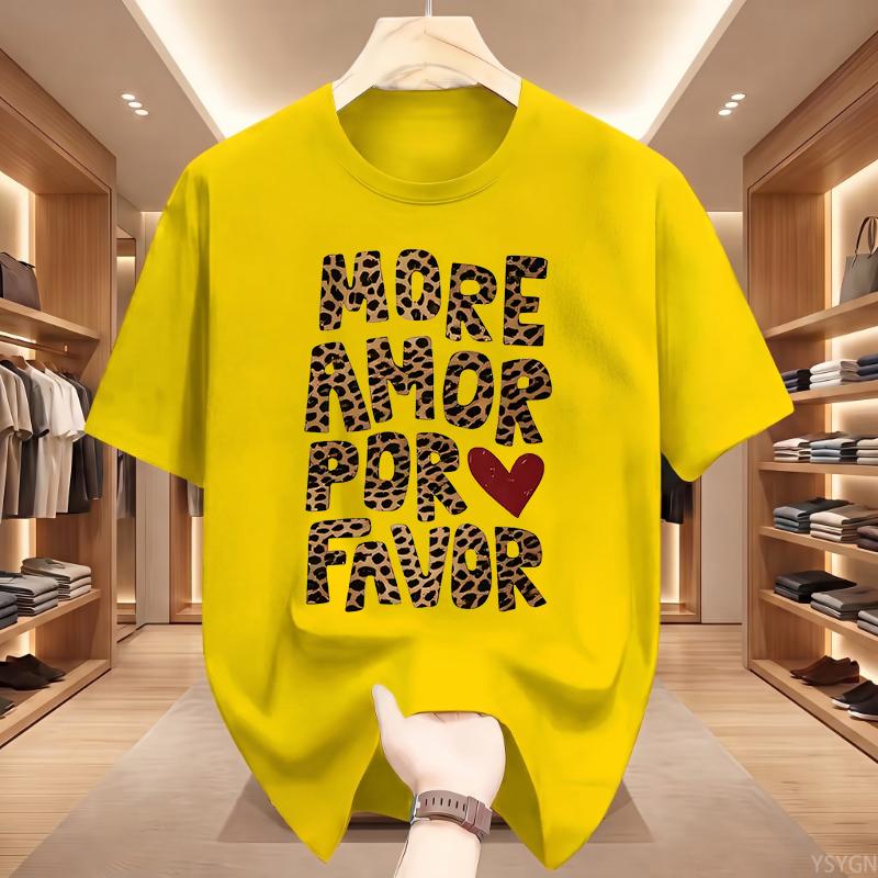Summer More Amor Por Favor T Shirt Funny Leopard Heart Graphic Spanish Quote Streetwear Loose Short Sleeve