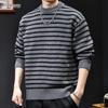 2025 Men's American-Style Striped Knit Sweater: Round Neck, Thick, Plus Size, Warm Autumn/Winter Layer