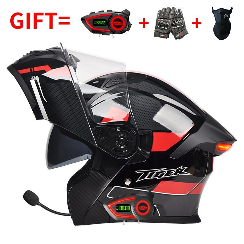 Bluetooth Smart Tail Light Motorcycle Flip-Up Helmet Men Women All Season Full Face Off-Road Riding