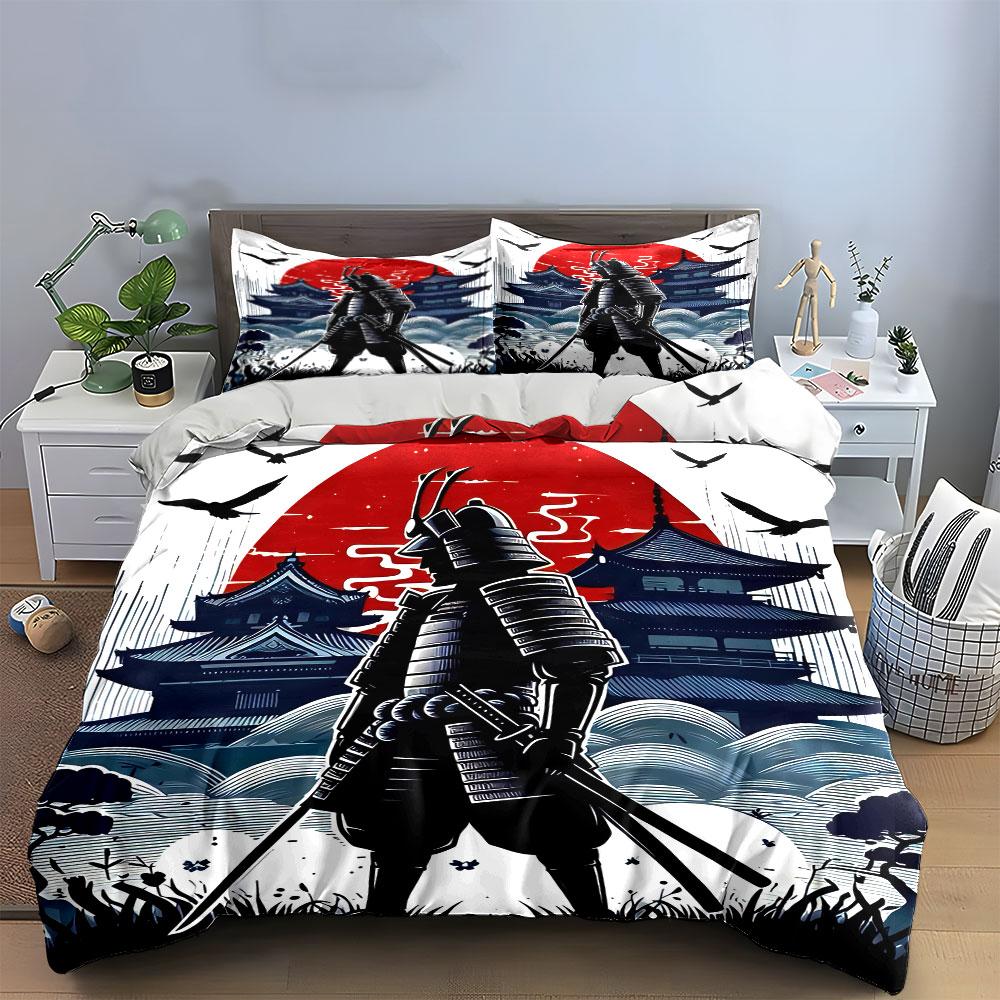 Samurai Art Three-Piece Set Soft Comfortable Duvet Cover Bedding Set Included 1*Duvet Cover & 2*Pillowcases, Gift