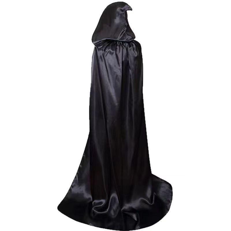 Halloween Black Satin Grim Reaper Vampire Cloak Costume for Adults & Kids