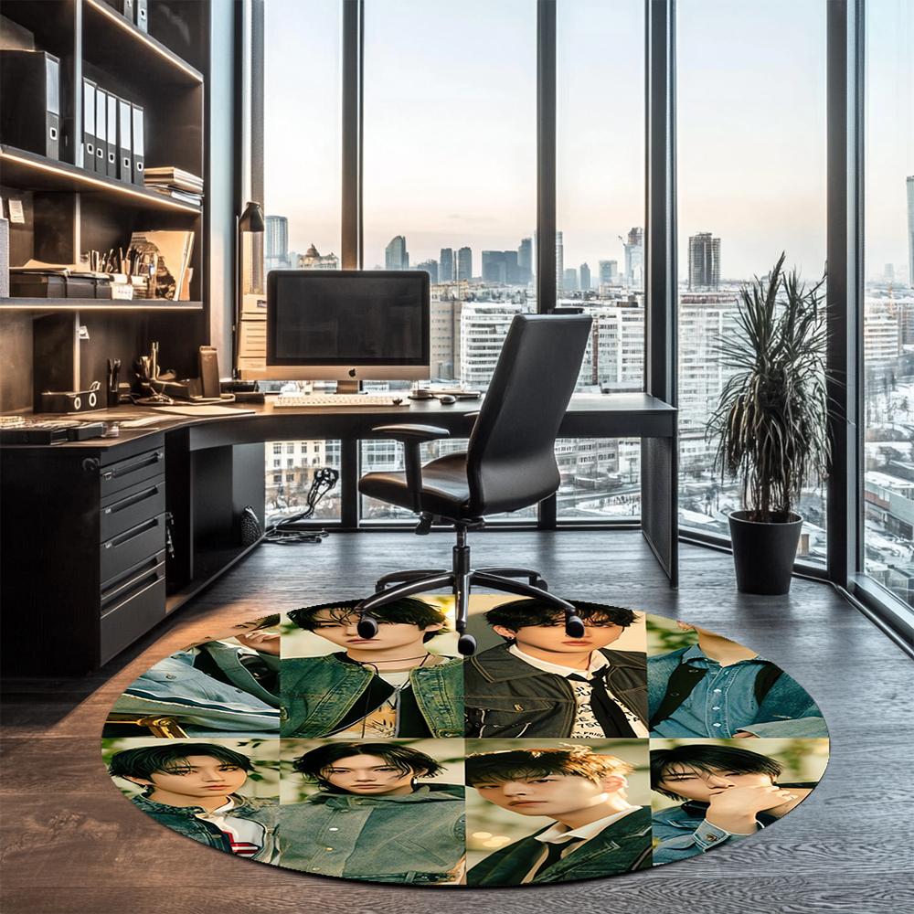 Stray Kids Printed Round Rug Carpet Chair Rug Area Rug Entryway Doormats,for Office Chair Living Room Bedroom Kitchen Room.