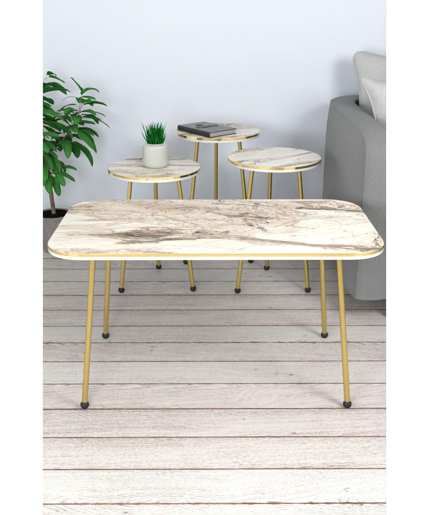

Nesting Table Center Table Set Square Gold Pipe Leg White Marble