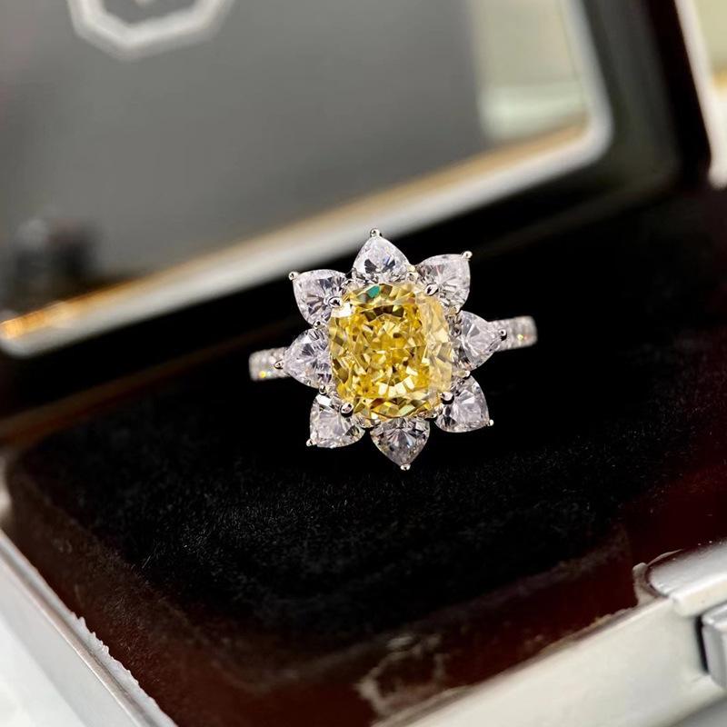  Bella Box Concise Gorgeous Flower Shape Yellow Opening  Rings For Women Charm Wedding Engagement Fine Jewelry New Trendy