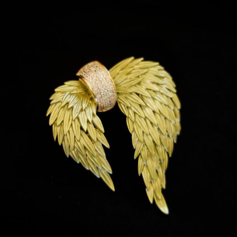 Unisex Alloy Feather Wings Brooch with Shiny Rhinestone Trendy Lapel Pin for Party Banquet Outfit Jewelry Accessory