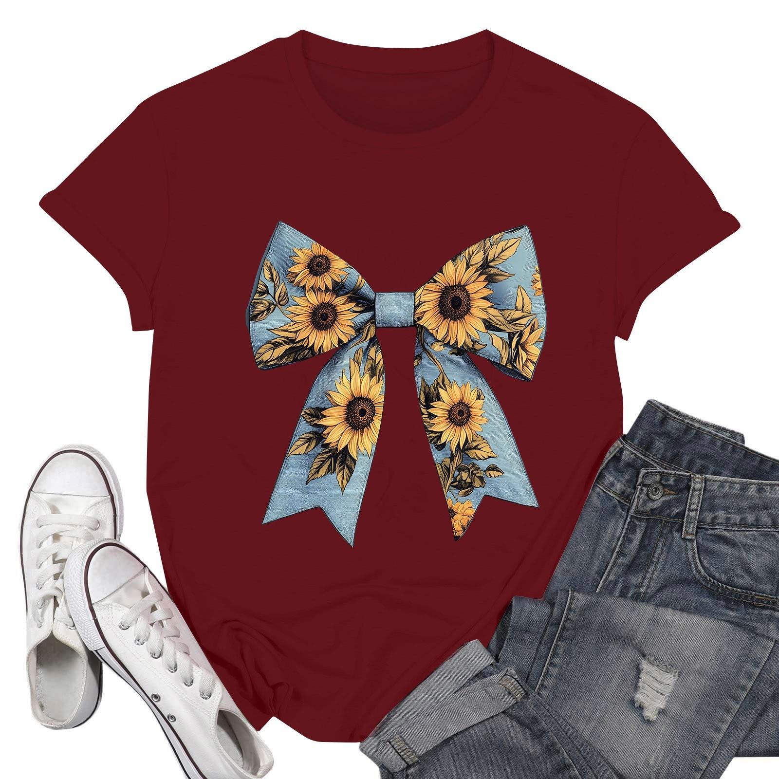 

Женская футболка с круглым вырезом и короткими рукавами с принтом XL винный